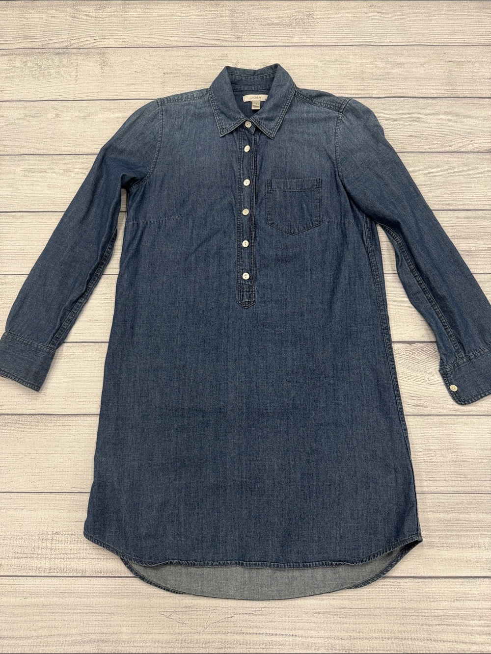 J.Crew Chambray Shirt Dress Size 0 Denim Blue Long Sleeve